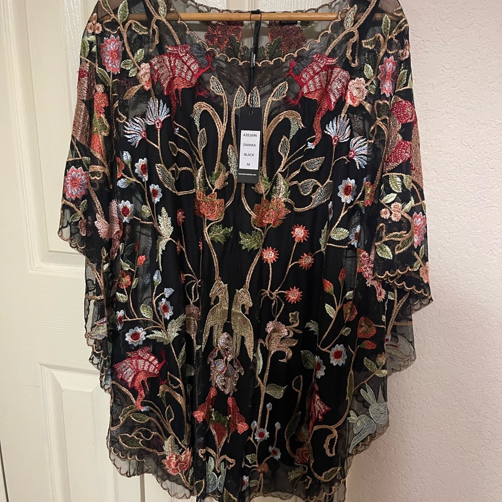 Tolani Black Multicolor Embroidered Blouse tunic